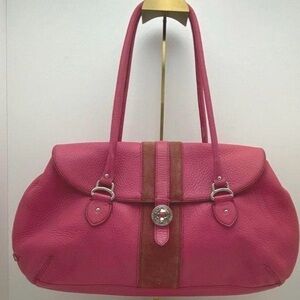 Pink Leather Shoulder Bag with Suede Accent